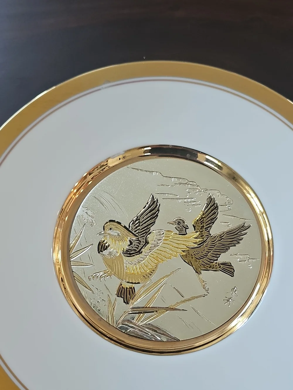 Vintage Japan Art of Chokin Duck Design Plate